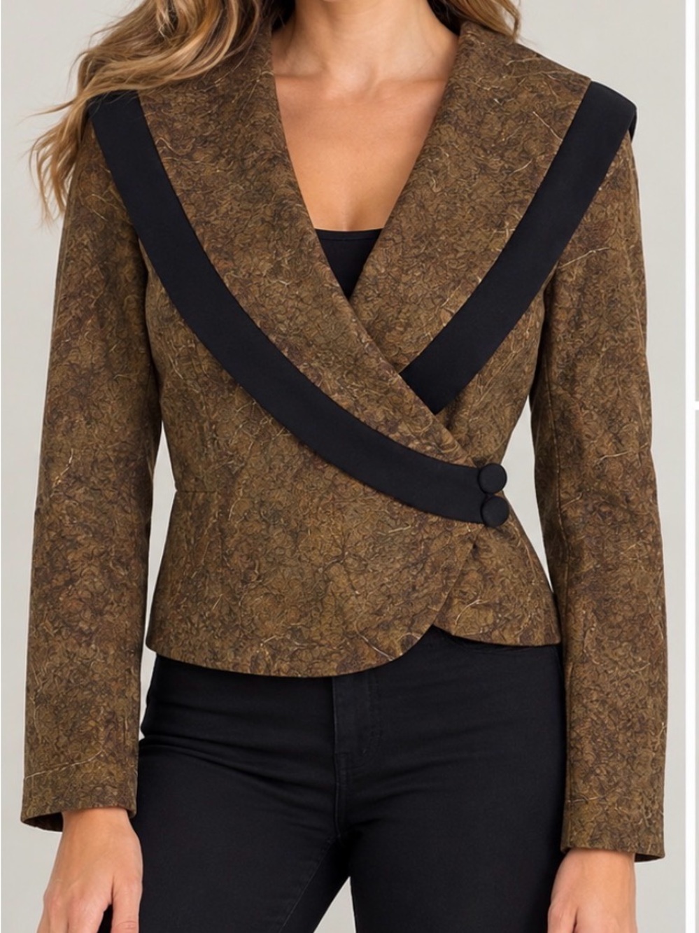 Samuel Dong Metallic Gold & Bronze Abstract Textured Asymmetrical Wrap Jacket